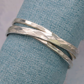 Silver Crossed Lines Hammered Cuff Bracelet