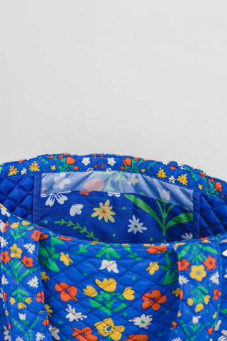 Blue Scandinavian Floral Quilted Tote Bag