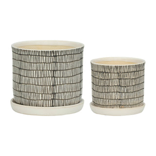 Ivory Ceramic Line Planters with Saucer