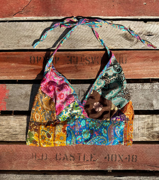 Boho Hippie Recycled Patchwork Silk Bralette