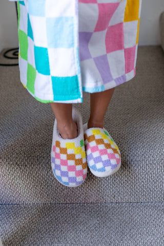 Rainbow Checkered Adult Slippers