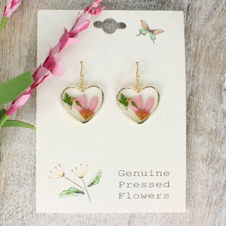 Cottage Floral Dried Flower Heart Earring