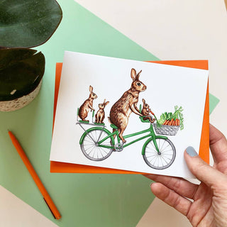 Rabbit Family Riding Bike Greeting Card