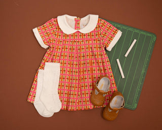 Retro Pink Plaid Peter Pan Collar Girls Dress