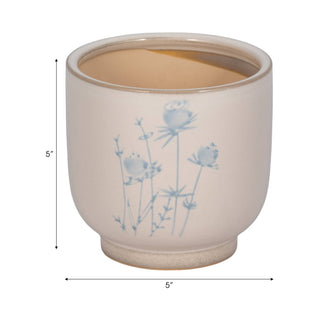 Beige Ceramic Blue Flower Planter