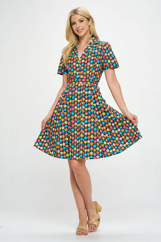 Retro Flower Print Fit & Flare Cotton Dress