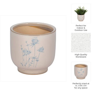 Beige Ceramic Blue Flower Planter