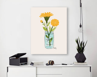 Mason Jar Marigolds - floral illustration prints