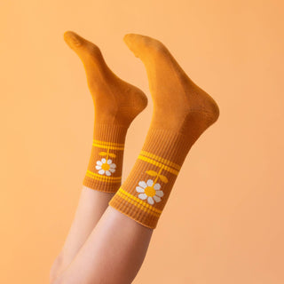 Retro Flower Striped Ribbed Crew Socks