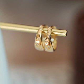 Dainty Gold Star Hoop Sterling Silver Earrings