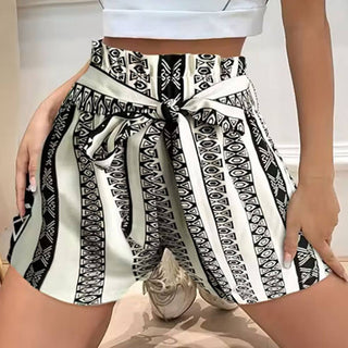 Black & White Tie Front Summer Shorts