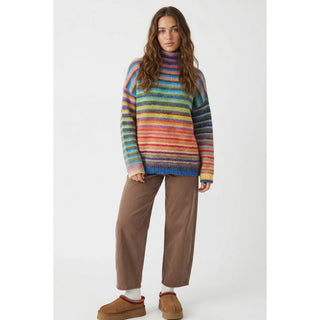 Rainbow Stripes Mock Neck Sweater