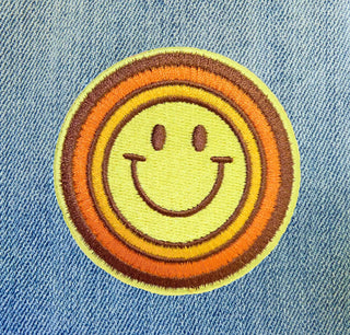 Retro Smiley Face Embroidered Iron-On Patch