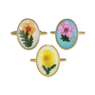 Oval Adjustable Gold Dried Flower Ring