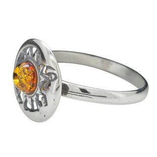 Amber Silver Moon & Sun Ring