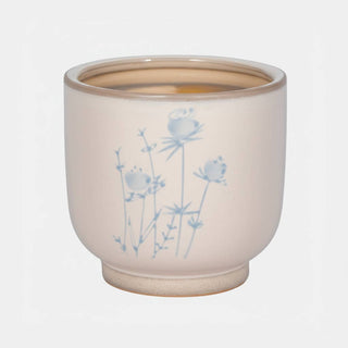 Beige Ceramic Blue Flower Planter