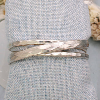Silver Crossed Lines Hammered Cuff Bracelet