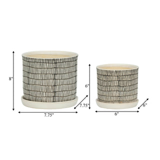 Ivory Ceramic Line Planters with Saucer