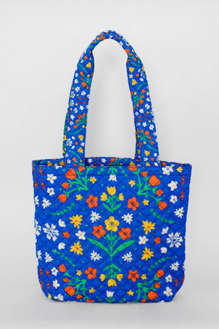 Blue Scandinavian Floral Quilted Tote Bag