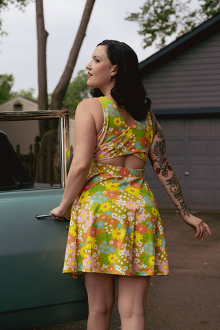 Sixties Retro Floral Women's Jersey Summer Dress