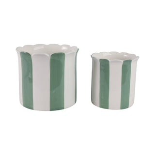 Green/White Ceramic Striped Planters
