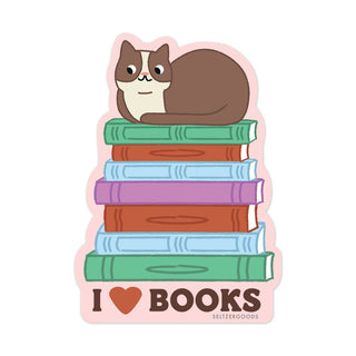 Book Stack Cat Sticker