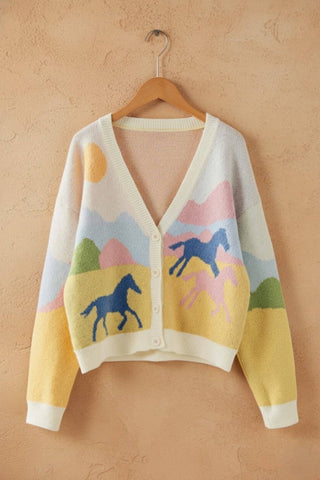 Wild Horses Jacquard Knit Cardigan