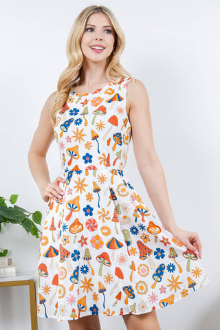 Retro Mushroom Print Skater Dress