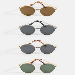 Slim Oval Cat Eye Metal Double Bridge Sunglasses