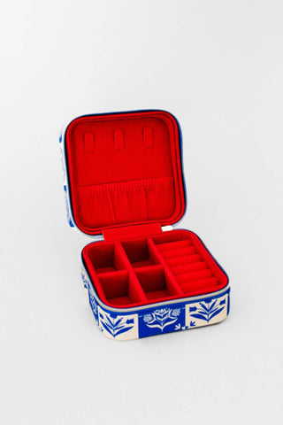 Blue Plaid Floral Travel Jewelry Organizer