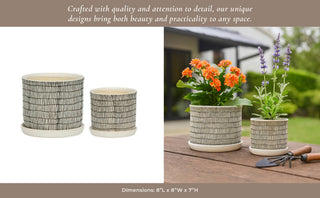 Ivory Ceramic Line Planters with Saucer