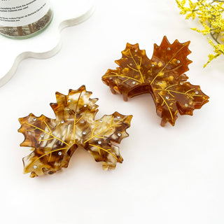 Rhinestone Inlaid Maple Leaf Hair Clip