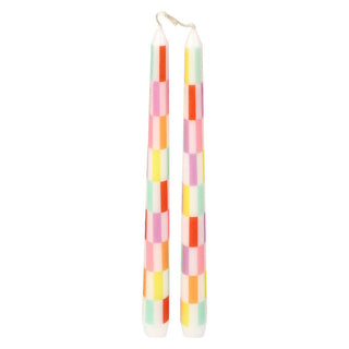 Multicolor Check Taper Candles - 2 Pack