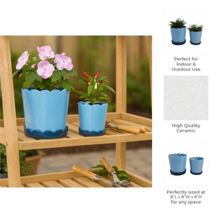 Blue Ceramic Scallop Planter