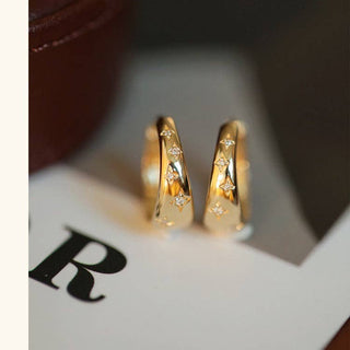 Dainty Gold Star Hoop Sterling Silver Earrings