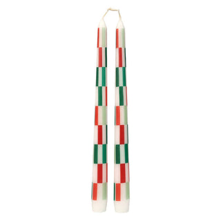 Red & Green Check Dinner Candles - 2 Pack