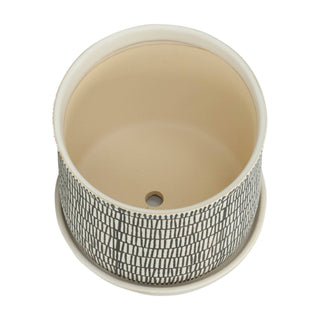 Ivory Ceramic Line Planters with Saucer