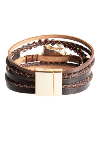 Beaded Vegan Leather Agate Bracelet