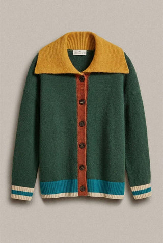 Colorblock Collared Button-Down Knit Cardigan