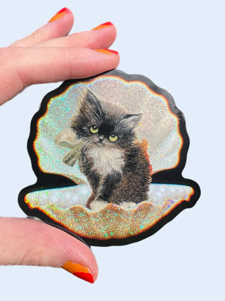Tuxedo Kitty in Seashell Sticker