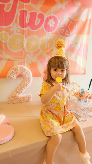 Retro Marigold Floral Peter Pan Collar Toddler Dress