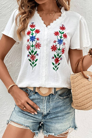 Floral Embroidered Blouse - Only one left Size XL