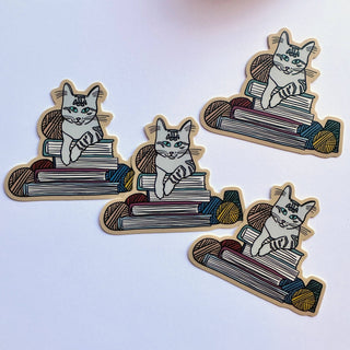 Yarn Kitten with Books Sticker
