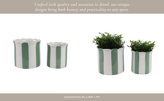 Green/White Ceramic Striped Planters