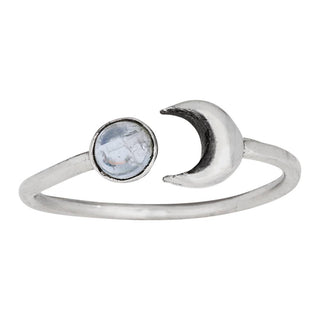 Rainbow Moonstone and Sterling Silver Crescent Ring