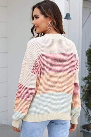 Womens Waffle Knit Color Block Oversized Sweater