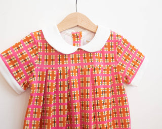 Retro Pink Plaid Peter Pan Collar Girls Dress