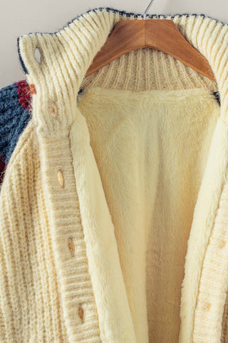Chunky Rib-Knit Faux Fur Lined Cardigan