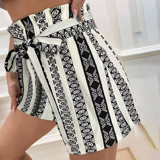 Black & White Tie Front Summer Shorts