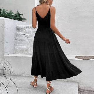 Long Black Flowy Halter Dress